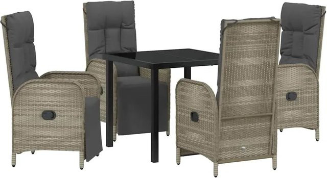vidaXL Garten Essgruppe aus Poly-Rattan in Grau, 5-teilig mit Kissen und quadratischem Tisch - Bild 1