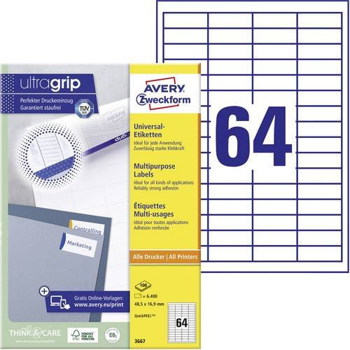 Avery Zweckform Universal-Etiketten 3667, Weiß, Papier, 100 Stück, B: 48,5 mm, H: 16,9 mm - Bild 1