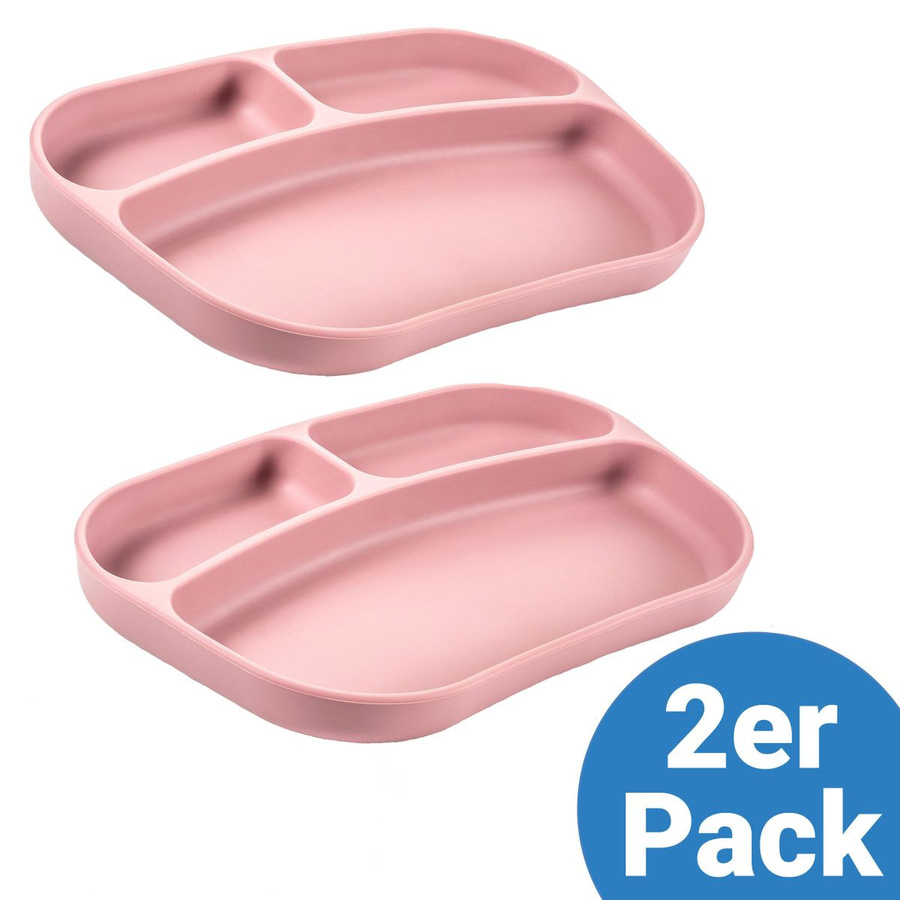 MiaMia Esslern-Teller aus Silikon im 2er Pack, unterteilt, BPA-frei, Farbe: Pink - Bild 1