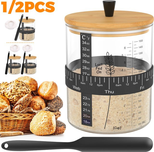 Willstar Weithals-Sourdough-Starterglas-Set aus Glas, transparent, 1,5 l - Bild 1