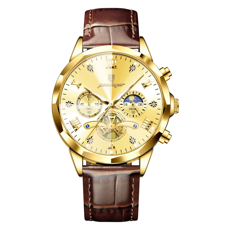 POEDAGAR Armbanduhr Chronograph, Quarz, Leder, Herren - Bild 7