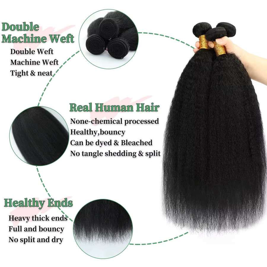 Yavida Yaki Straight Echthaar Haarverlängerung, 3 Bündel, Damen - Bild 3