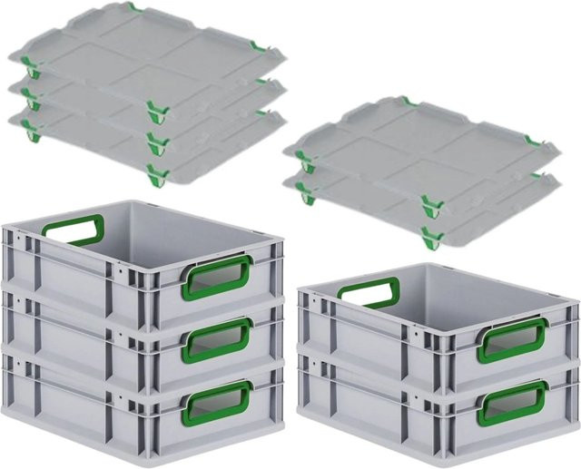 PROREGAL Spar Set 5x Eurobox Nextgen Color mit Auflagedeckel und Schiebeschnappverschlüssen in Grün, H x B x T: 12 x 30 x 40 cm - Bild 1