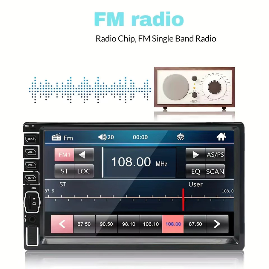 Bileeko 1-DIN Auto-Audio-Stereoanlage mit 17,78 cm HD-Touchscreen, MP5-Multimedia-Player, Mirror Link und FM-Radio in Schwarz - Bild 2