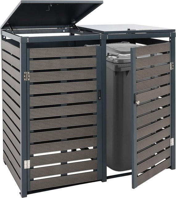 2er Mülltonnenverkleidung MCW-K14 Mülltonnenbox aus WPC und Metall in Anthrazit, B/T/H: 119 x 134 x 84 cm - Bild 1