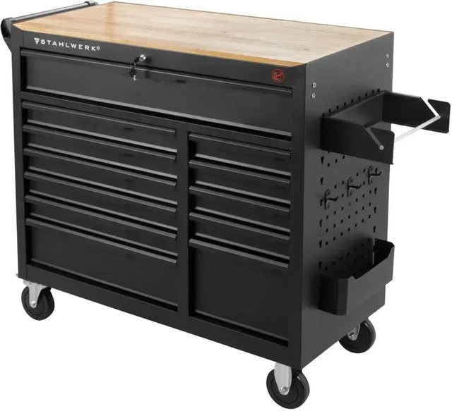 STAHLWERK Werkstattwagen DINO in Schwarz-Silber mit 368 Premium-Werkzeugen aus Chrom-Vanadium, abschließbar und rollbar - Bild 1