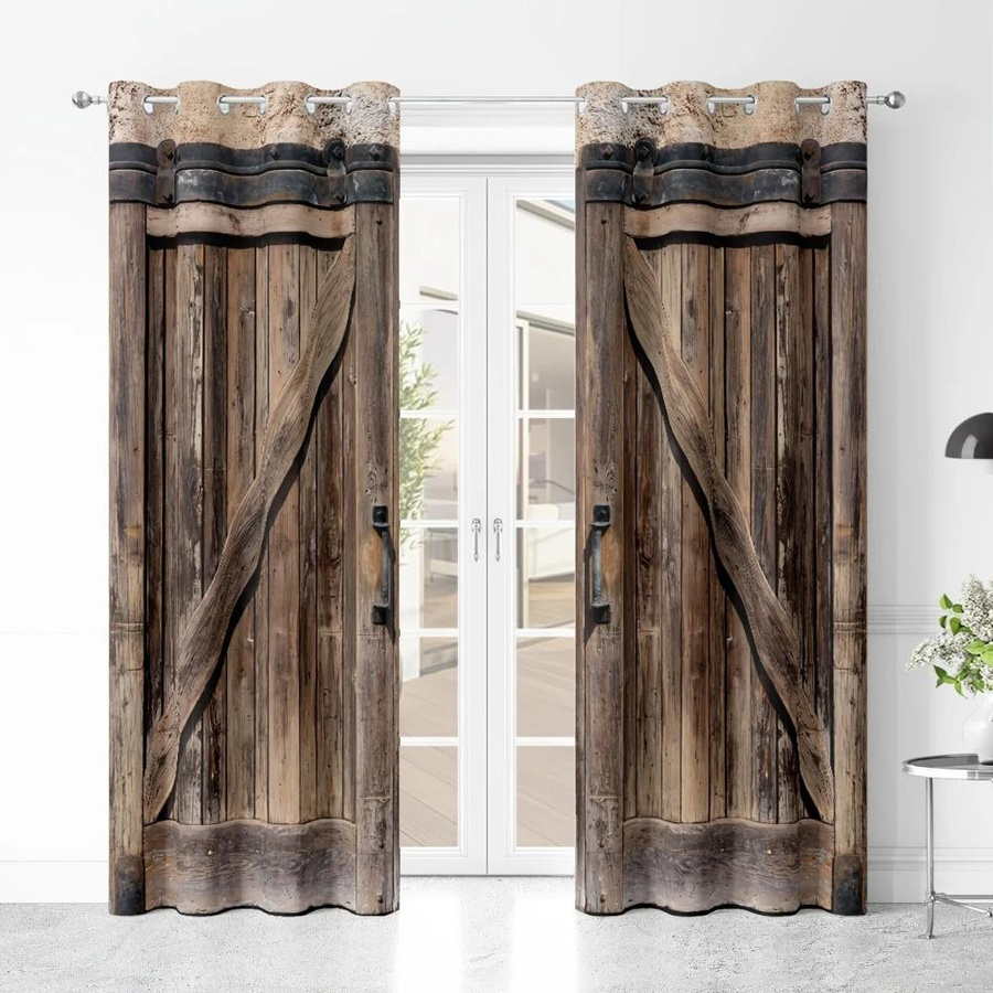 Yiran Furniture Verdunkelnde Vorhänge mit Holzmaserung im Retro-Design, thermoisolierend, 2 Stück, Farbe: Braun, Breite: 100 cm, Höhe: 130 cm - Bild 3