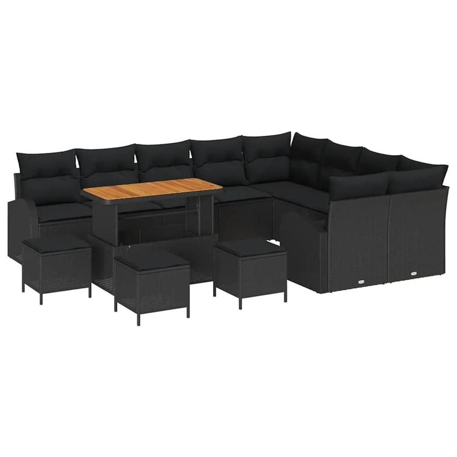 vidaXL Garten-Sofa-Set mit Kissen und integriertem Stauraum in Schwarz, bestehend aus 13-teiliger Lounge-Garnitur mit Eckelement, 2-Sitzer-Sofa, Ottoman und Couchtisch aus pulverbeschichtetem Stahl und UV-beständigem Polyester - Bild 2