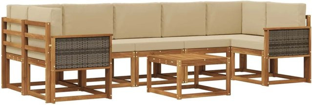 vidaXL Outdoor-Sofagarnitur L-Form aus Akazienholz mit 6 Kissen in Natur-Beige - Bild 1