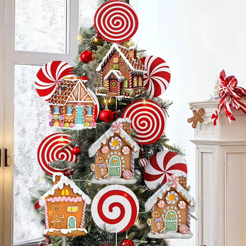 Mehrfarbige Weihnachtsbaum Dekoration Picks mit Lebkuchenmann und Lollipop aus Holz - Bild 2