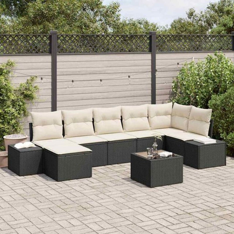 vidaxl Garten-Sofa-Set aus Poly-Rattan mit 8 Kissen in Schwarz - Bild 1
