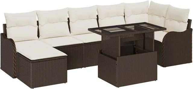 vidaXL Garten-Sofa-Set aus Polyrattan in Braun mit 8-teiliger Polstergarnitur und Glastisch - Bild 1