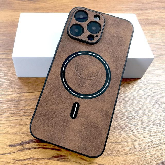Rui Di Luxus Hirschleder PU-Hülle für iPhone 11 bis iPhone 17 Pro Max, MagSafe kompatibel, Dunkelbraun - Bild 1