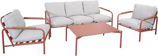 MCW Aluminium-Gartengarnitur O11 in Terrakotta mit beigen Olefin-Polstern, bestehend aus einer 3er-Gartenbank und 2 Sesseln - Bild 2