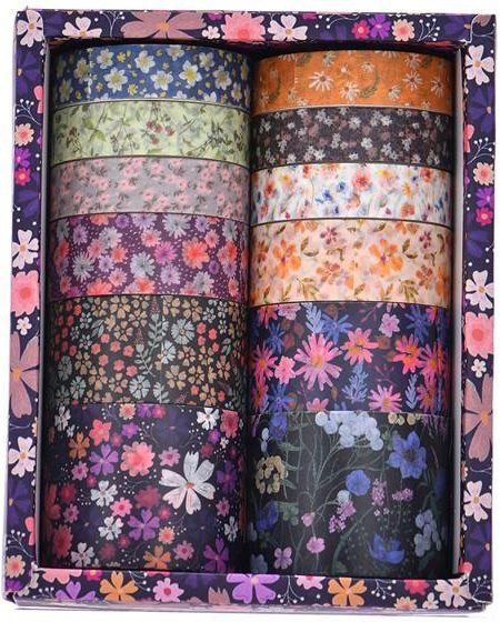 Mango Event Washi Tape Set mit 12 Stück Blumen und Pflanzen im Vintage Design, Multicolour - Bild 1