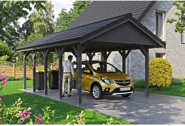 Skan Holz Carport Wallgau Satteldach aus Nadelholz in Grau, B: 430 cm, T: 750 cm, H: 326 cm - Bild 1