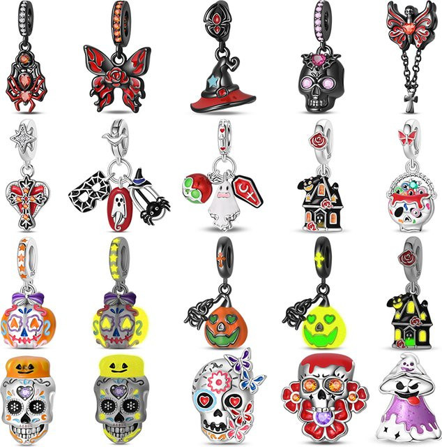Qikaola Charm-Perle 925 Sterlingsilber, Halloween, Schwarz, Damen - Bild 1