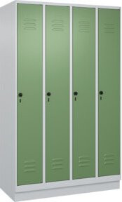 C+P Spind Classic PLUS Garderobenschrank mit 4 Abteilen und Sockel, Farbe Grau/Grün, H x B x T: 195 x 120 x 50 cm - Bild 1