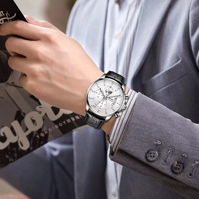 Mairuige Armbanduhr Quarz, Edelstahl, Leder, Roségold, Herren - Bild 4