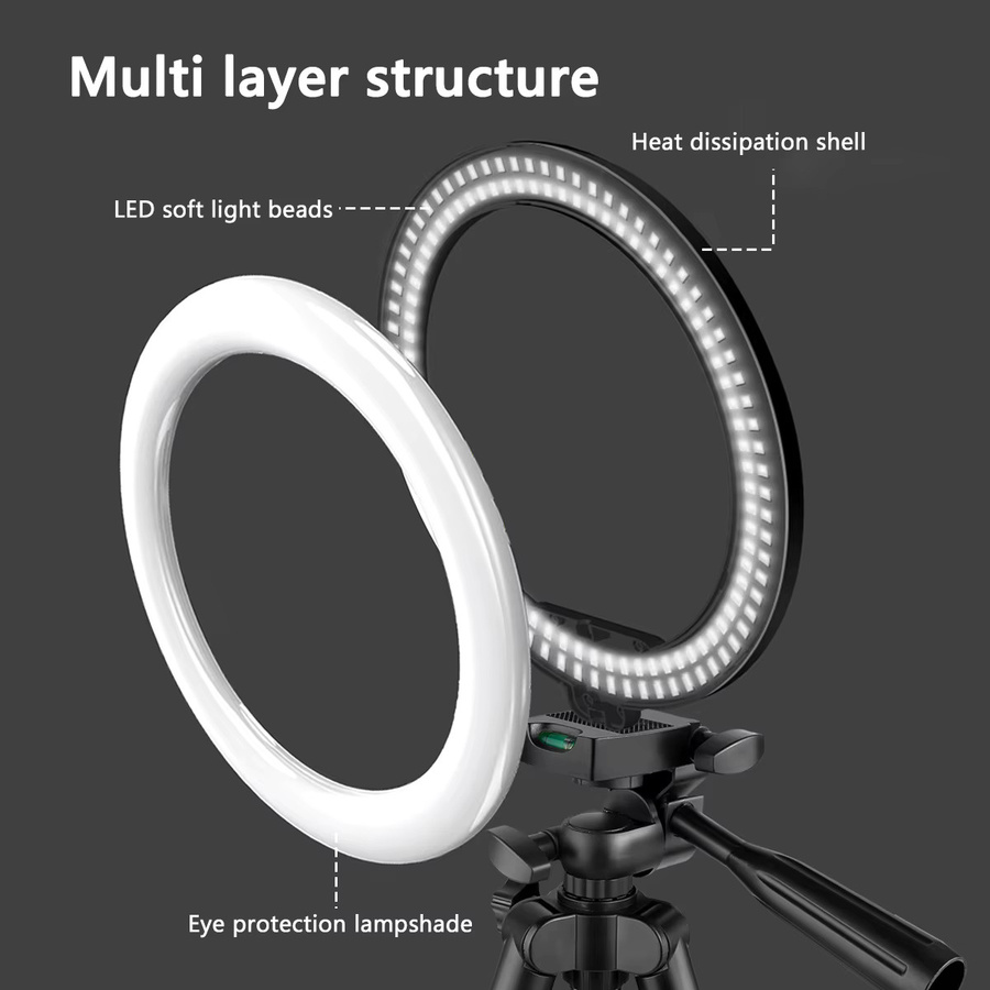 Axnen LED-Ringlicht mit Stativ und USB-Anschluss in Schwarz für Fotografie und Selfies - Bild 4