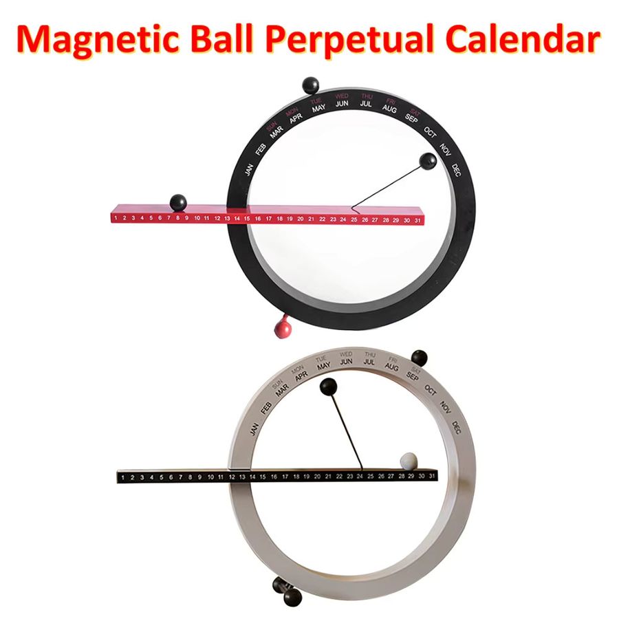 VAKIND Ewiger Kalender mit magnetischer Kugel in Rot als Schreibtischkalender und dekoratives Ornament für Büro und Zuhause - Bild 2