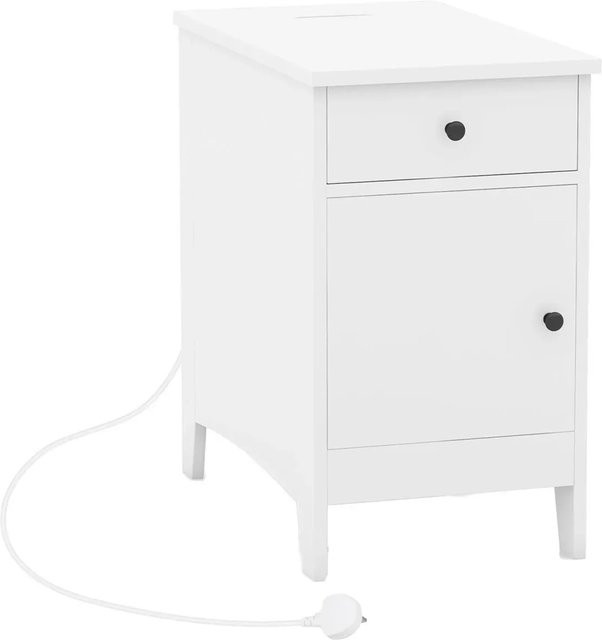 Costway Nachttisch mit Schublade und USB-Anschlüssen in Weiß, moderner Beistelltisch für das Schlafzimmer - Bild 1
