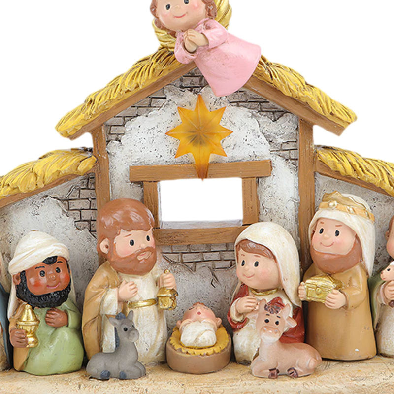 Serenable Weihnachtskrippe mit Figurenset aus Kunstharz, mehrfarbige Weihnachtsdekoration für die Geburt Jesu - Bild 4