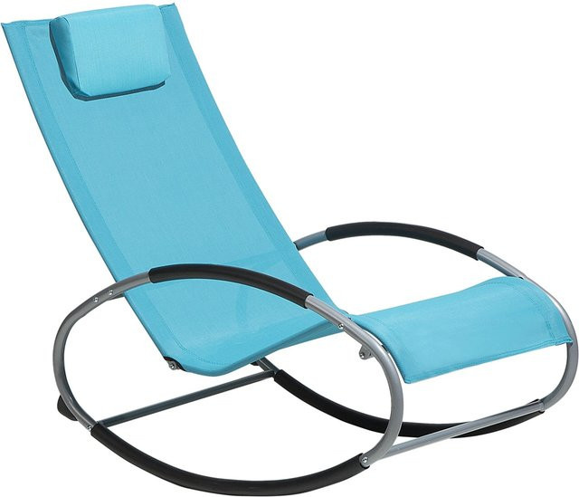Beliani Gartenliege modern aus Textilene und pulverbeschichtetem Stahl mit verstellbarer Kopfstütze und Armlehnen, Blau Schwarz Silber Türkis, B/T/H: 107 x 62 x 88 cm - Bild 1