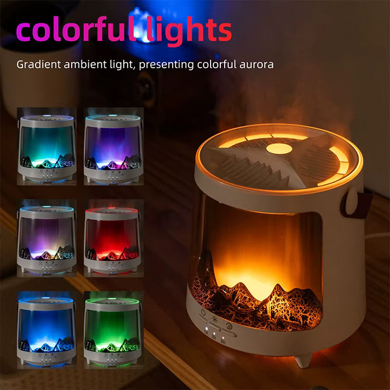 TENGKESi Aurora Quallen Aroma-Luftbefeuchter mit Flammen-Effekt und Sprühring in Weiß - Bild 2