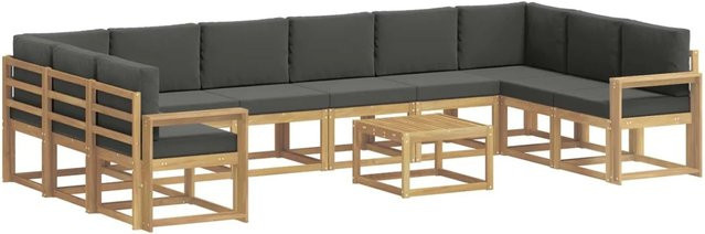 vidaXL Outdoor-Sofagarnitur L-Form aus Akazienholz mit 11 Kissen in Weiß und Anthrazit - Bild 1