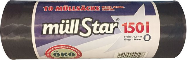 müllstar Öko-Müllsäcke extra strong, schwarz/blickdicht, 100 % Recycling, 10 Stück, 150 Liter - Bild 1