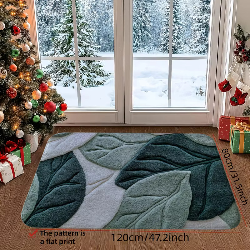 VIKAMA Badezimmer-Bodenmatte im nordischen Stil mit grünen Blättern, schnell trocknende und rutschfeste saugfähige Fußmatte - Bild 2