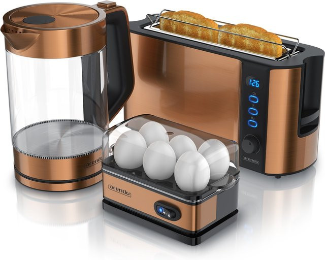 Arendo Frühstücksset 3-teilig aus Edelstahl in Gold mit Wasserkocher, Toaster und Eierkocher - Bild 1