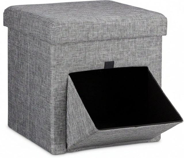 Relaxdays Sitzhocker Cube aus Leinen in Grau mit abnehmbarem Bezug, B/T/H: 38 x 38 x 38 cm - Bild 1