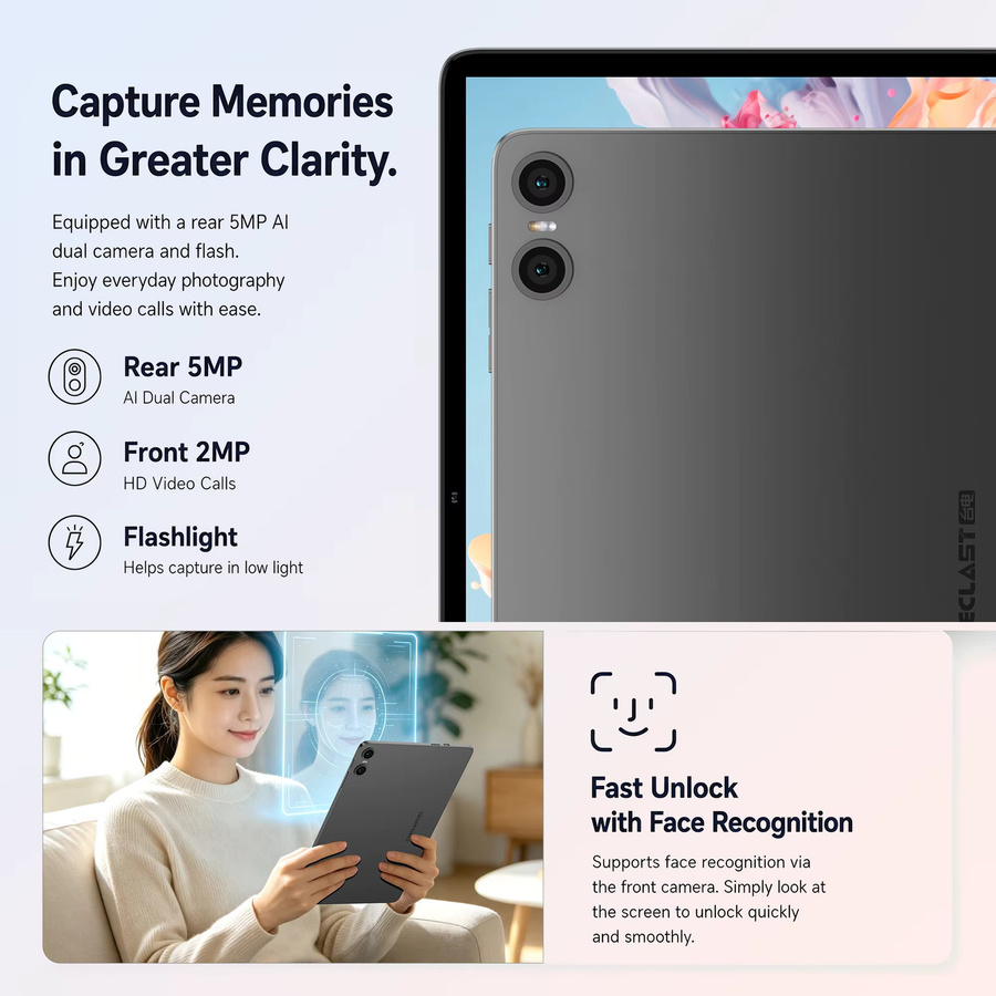 Teclast P30T 10,1-Zoll Tablet in Grau mit Android 16, 128 GB ROM, bis zu 16 GB RAM, 8-Kern T7250 Prozessor und 6000 mAh Akku - Bild 3
