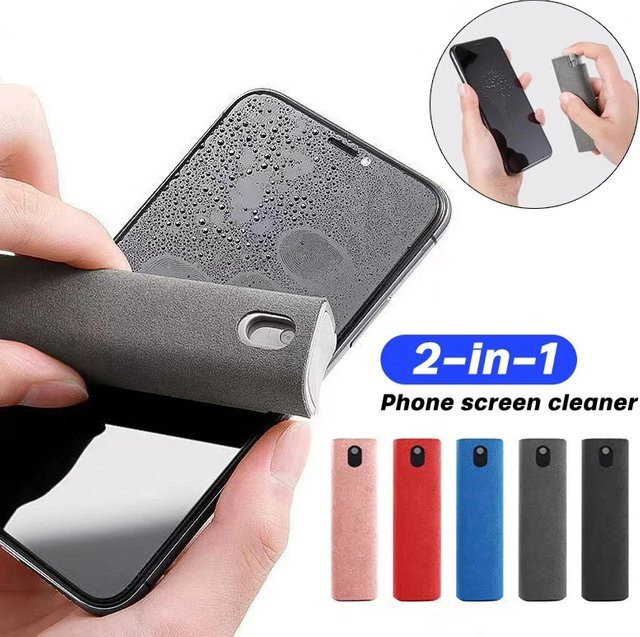 2 in 1 Bildschirmreiniger Spray mit Mikrofaser-Tuch für Computer und Smartphone in Schwarz - Bild 1
