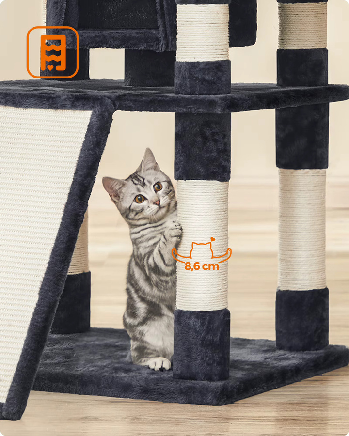 FEANDREA Kratzbaum für Katzen in Grau mit Höhle, integriertem Spielzeug und Sisal-Elementen, Höhe: 170 cm - Bild 4