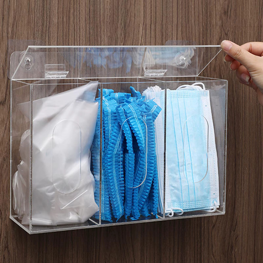 Transparenter Handschuhspender aus Acryl zur Wandmontage oder Tischaufstellung für Einweg-Handschuhe und Schuhüberzüge, B/T/H: 20,0 x 10,0 x 0,0 cm - Bild 2