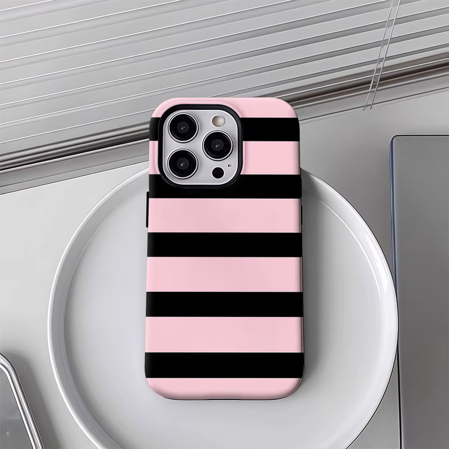 Potdemiel Robuste Handyhülle mit schwarzen Streifen in Rosa für iPhone 17 16 15 14 13 Pro Max Plus mit Magnetfunktion und Doppel-Schicht-Schutz - Bild 4