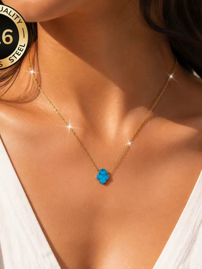 LUXUKISSKIDS Halskette Edelstahl, Opal-Hamsa-Hand-Anhänger, Gold, Unisex - Bild 2