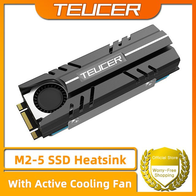 TEUCER M.2 NVMe SSD Kühlkörper mit aktivem Lüfter und Wärmeleitpad, Schwarz - Bild 1
