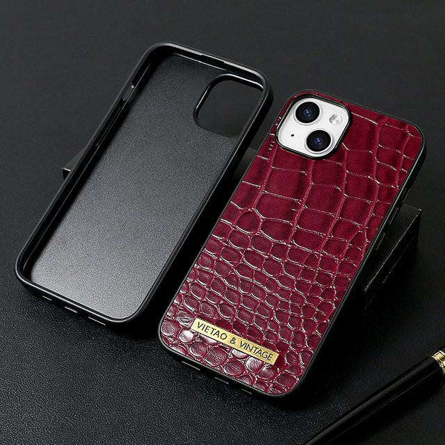 VIETAO Handyhülle aus PU-Leder mit Krokodilmuster für iPhone 16, 16 Pro, 16 Pro Max, 15, 12 und 11 in Rot - Bild 1