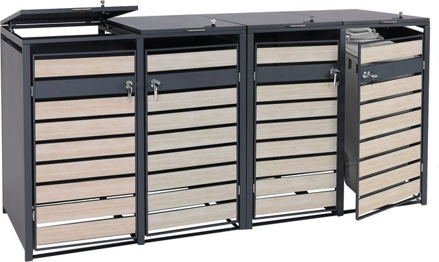 MCW XL Mülltonnenverkleidung J81 Mülltonnenbox aus Metall in Anthrazit mit Buche-Holzoptik Hellbraun, B/H/T: 284 x 117 x 98 cm - Bild 1