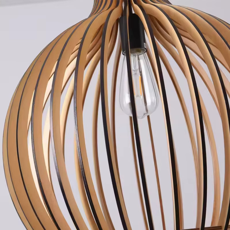 LINCCW Holz Pendelleuchte im Vogelkäfig-Design als dekorativer Kronleuchter für Wohnzimmer, Esszimmer und Flur - Bild 5