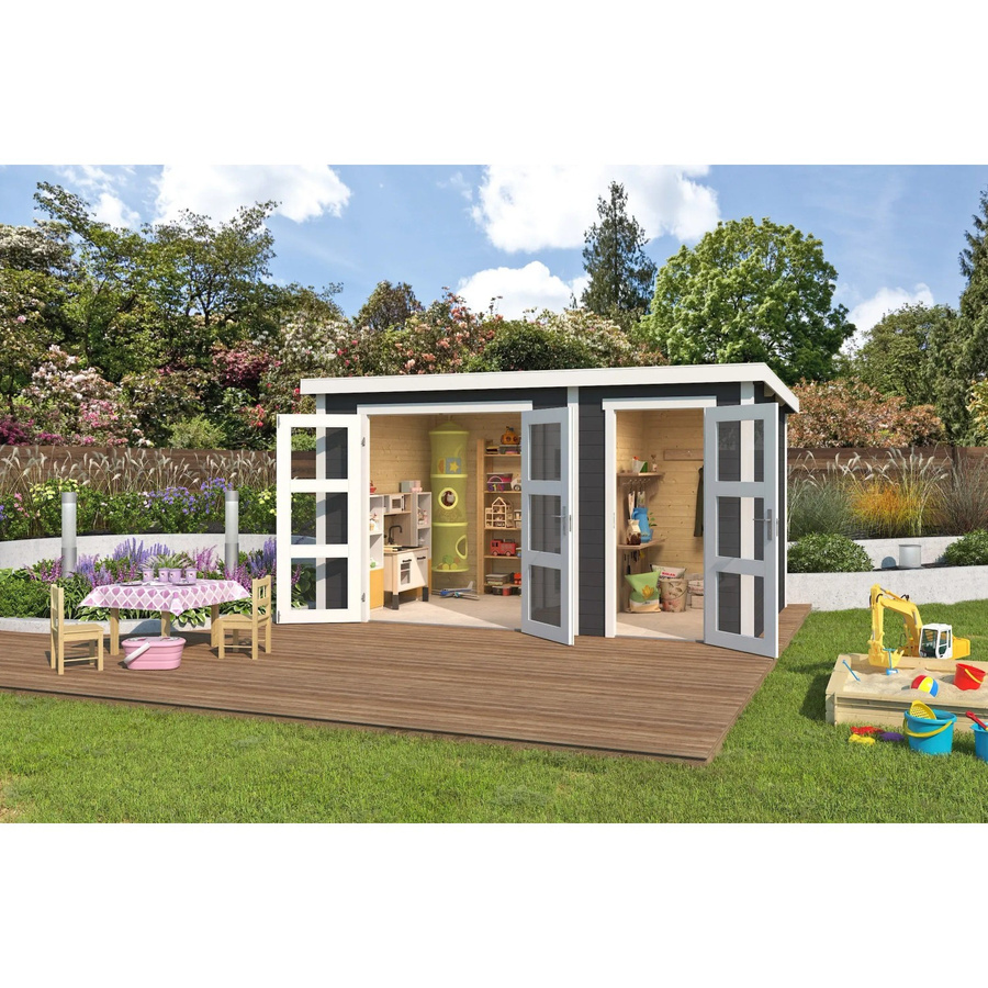Lasita Gartenhaus Zambezi XL aus Holz mit Flachdach in Carbongrau, B/T/H: 380 x 240 x 210,9 cm - Bild 2