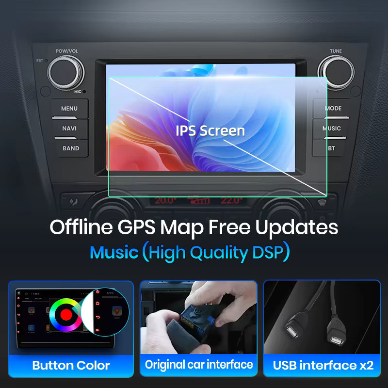 Junsun Wireless CarPlay und Android Auto Autoradio für BMW E90 E91 E92 E93 (2005-2011) mit 7 Zoll Display, GPS, WiFi und 4G in Schwarz - Bild 3