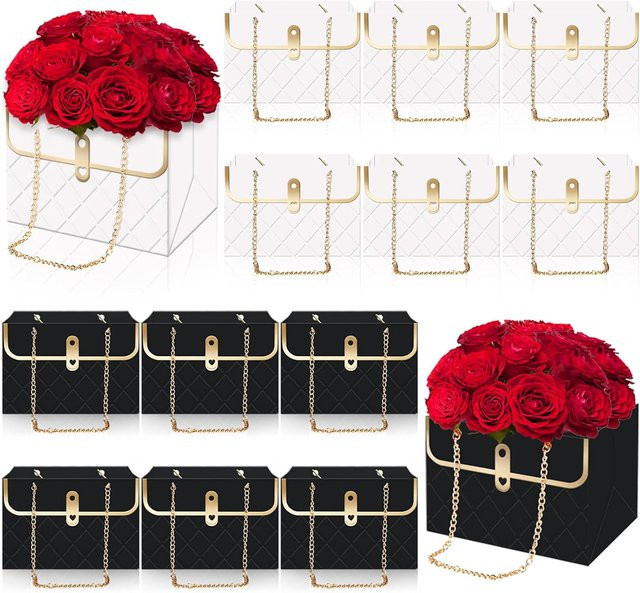 Trebalena Blumentaschen aus Papier mit Metallkette in Weiß für Blumensträuße und Arrangements - Bild 1