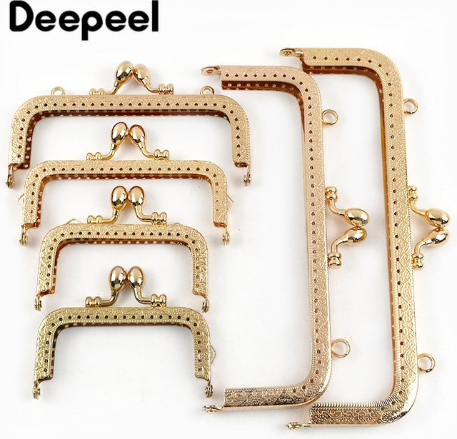 Deepeel 2er Set Metall Geldbörsen Rahmen mit geprägtem Muster und Kussverschluss, quadratische Handtaschen Hardware Zubehör, Breite: 85-200 mm - Bild 1