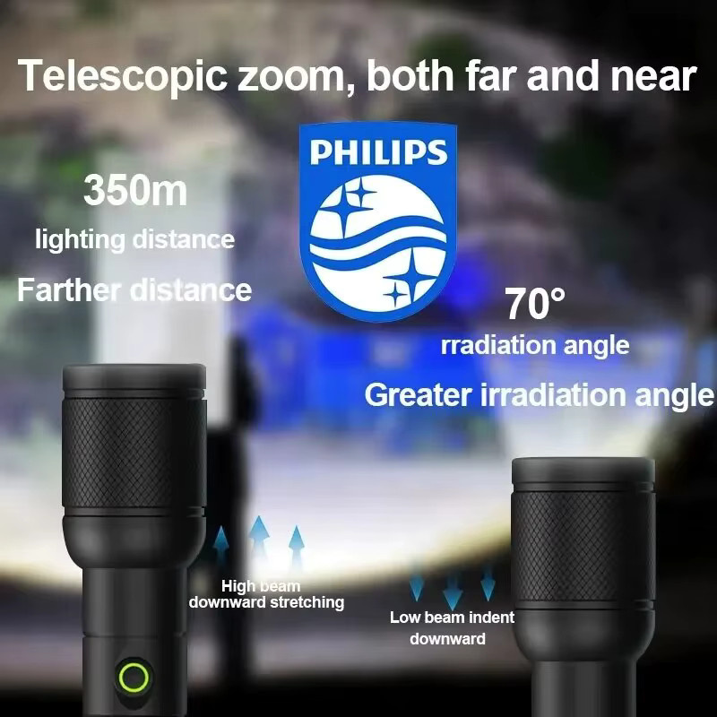 Philips 6168 Taschenlampe mit optischem Zoom, schwarze Akku-Taschenlampe mit 4 Beleuchtungsmodi und USB-C Anschluss - Bild 3