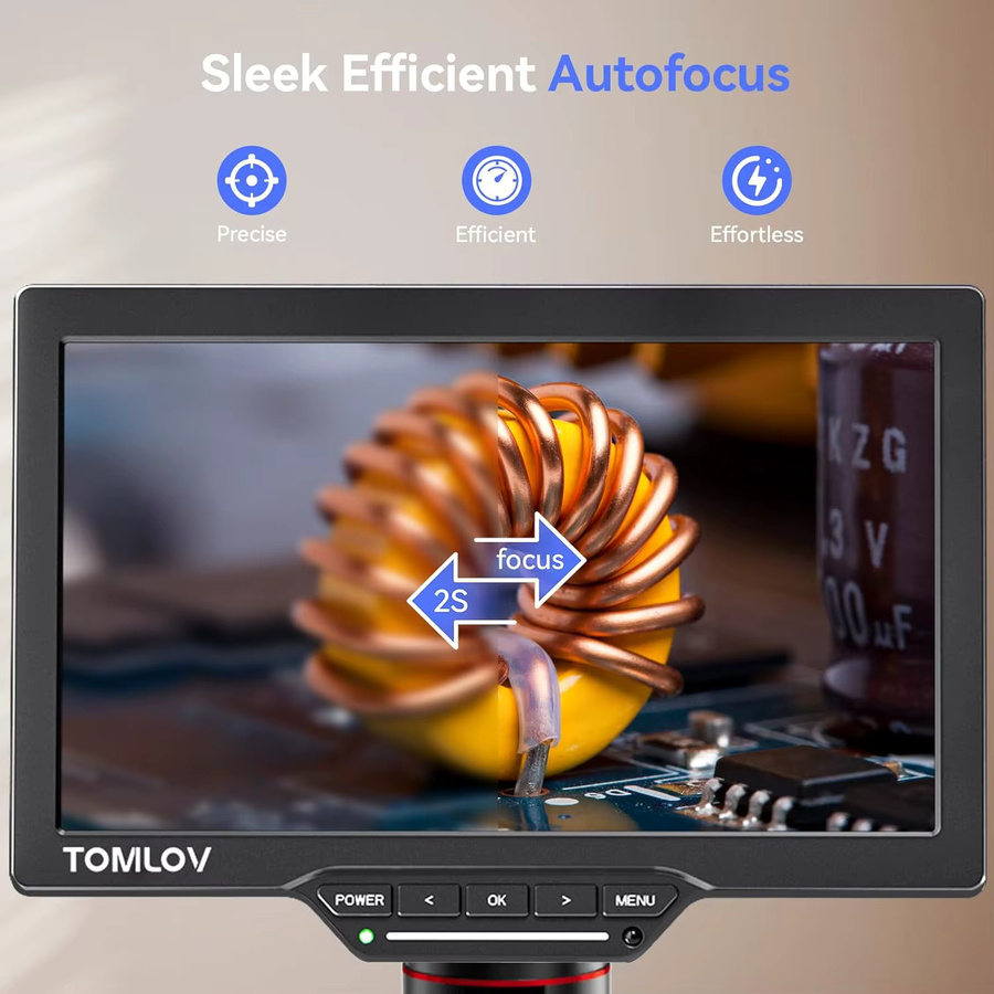TOMLOV Digitalmikroskop TM3K-AF mit Autofokus und 10 Zoll IPS-Display, 2000X Vergrößerung, HDMI-Anschluss, Schwarz - Bild 2
